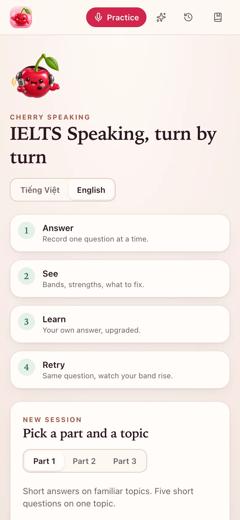 Cherry Speaking: pick a part and a topic