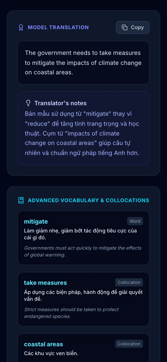 Cherry Translation Lab on a phone: model translation, translator's notes and vocabulary